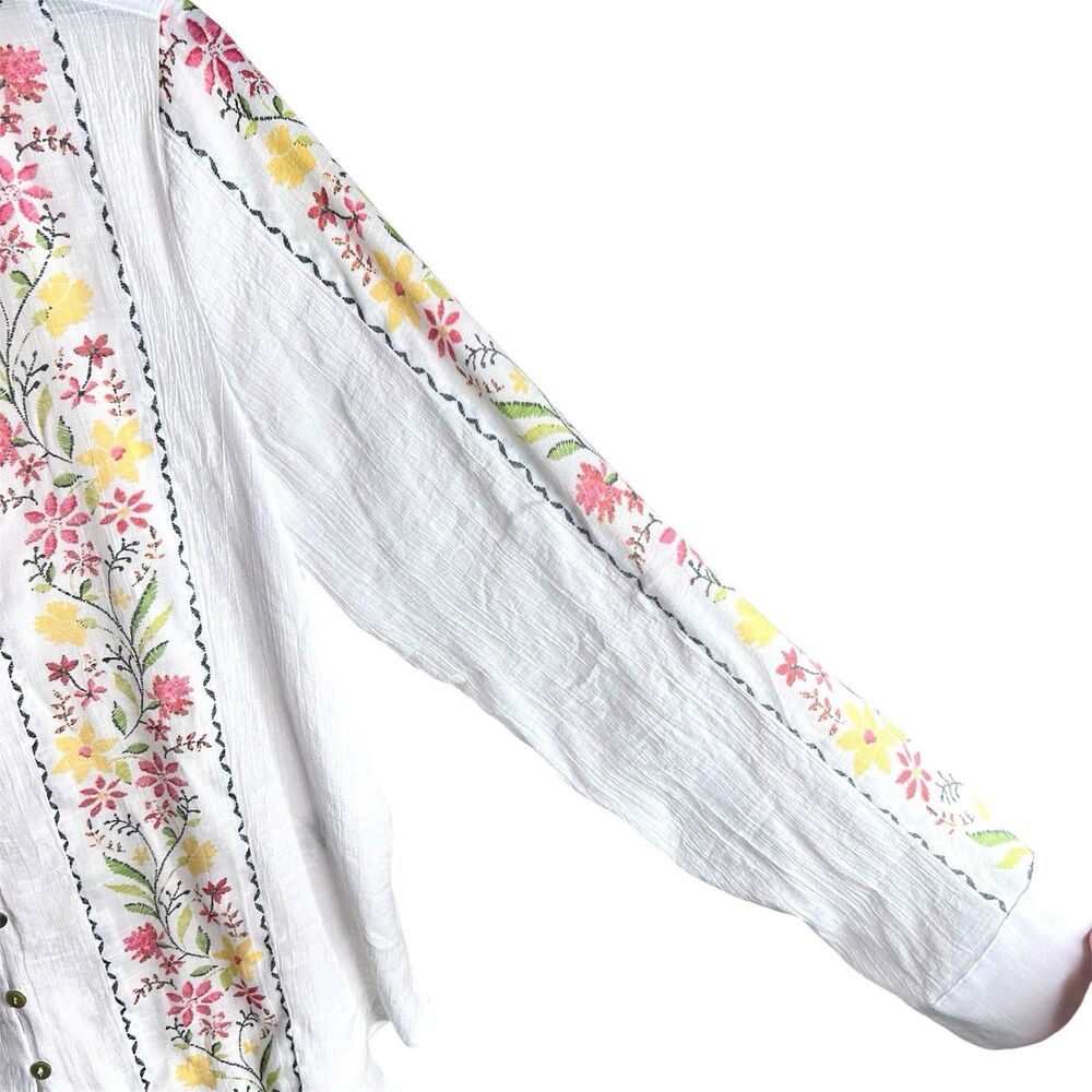 Figueroa & Flower White Light Weight Spring Floral Long Sleeve Blouse Large - Picture 4 of 7